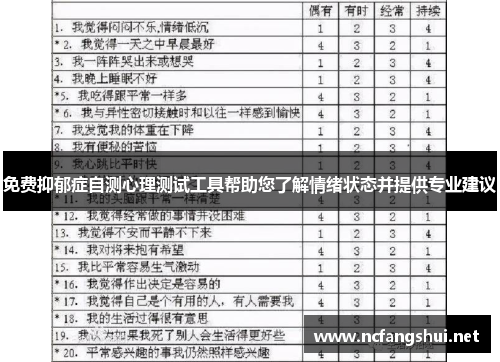 免费抑郁症自测心理测试工具帮助您了解情绪状态并提供专业建议